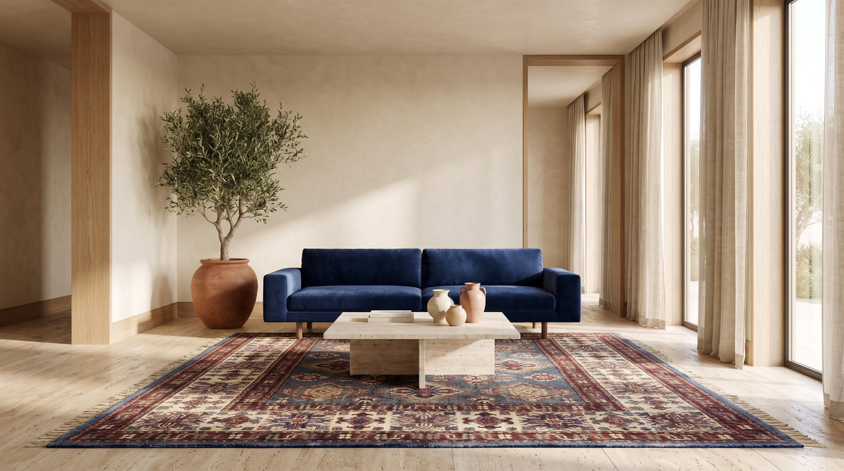 Luxury handmade square area rug with traditional oriental pattern for modern living room décor