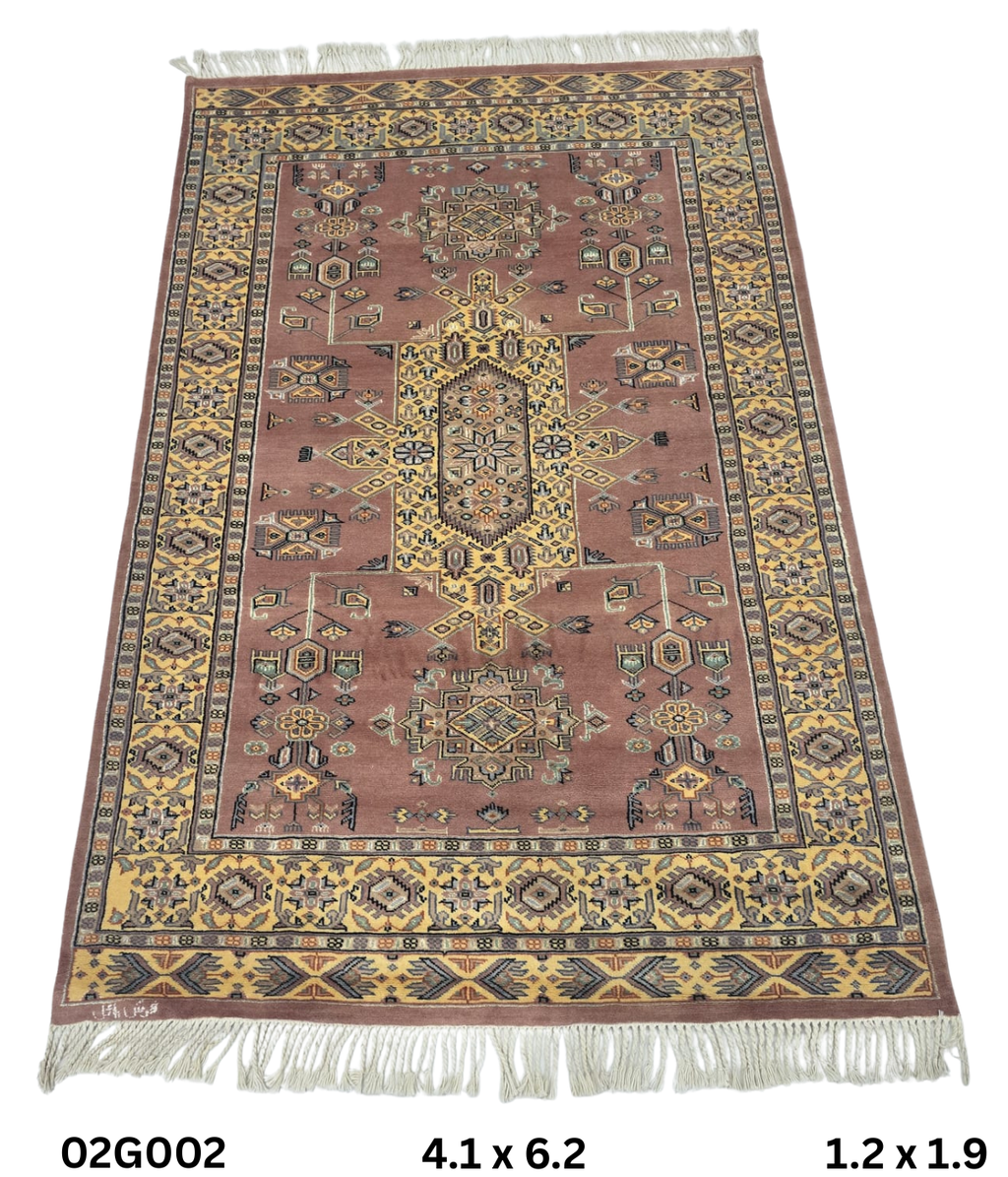 4x6 Traditional Handmade Kafkazi Rug Copper – Geometric Wool, Cotton & Silk Touch Area Rug