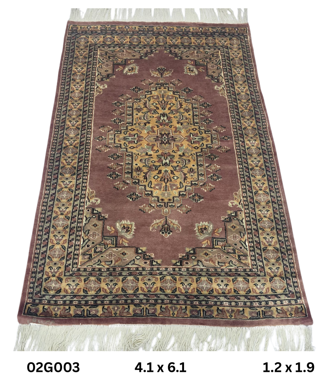 4x6 Handmade Kafkazi Rug - Copper Geometric Wool & Cotton Area Rug | Silk Touch Oriental Carpet