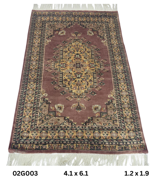 4x6 Handmade Kafkazi Rug - Copper Geometric Wool & Cotton Area Rug | Silk Touch Oriental Carpet
