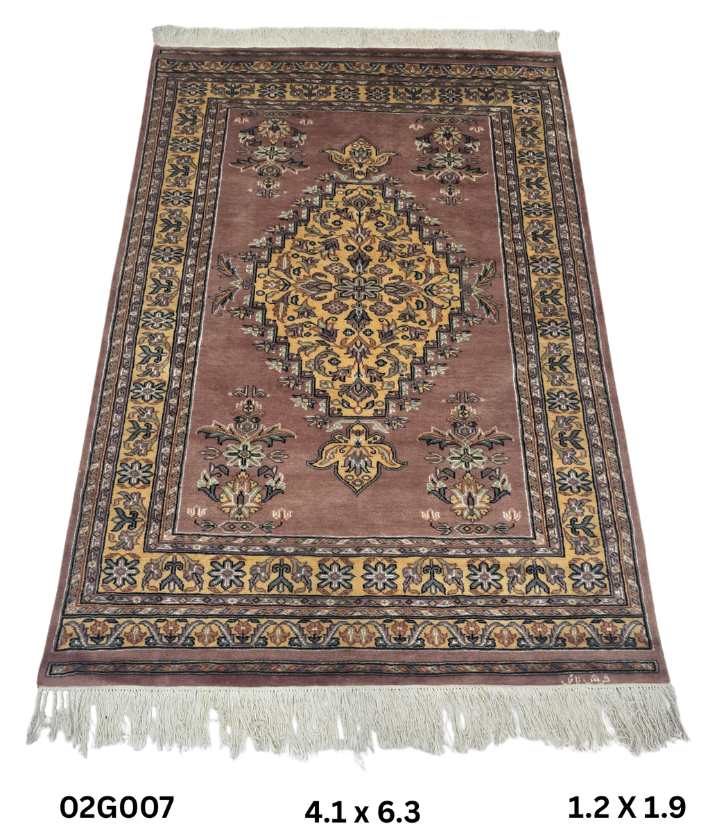 4x6 Copper Handmade Kafkazi Area Rug – Geometric Wool, Cotton & Silk Touch Carpet
