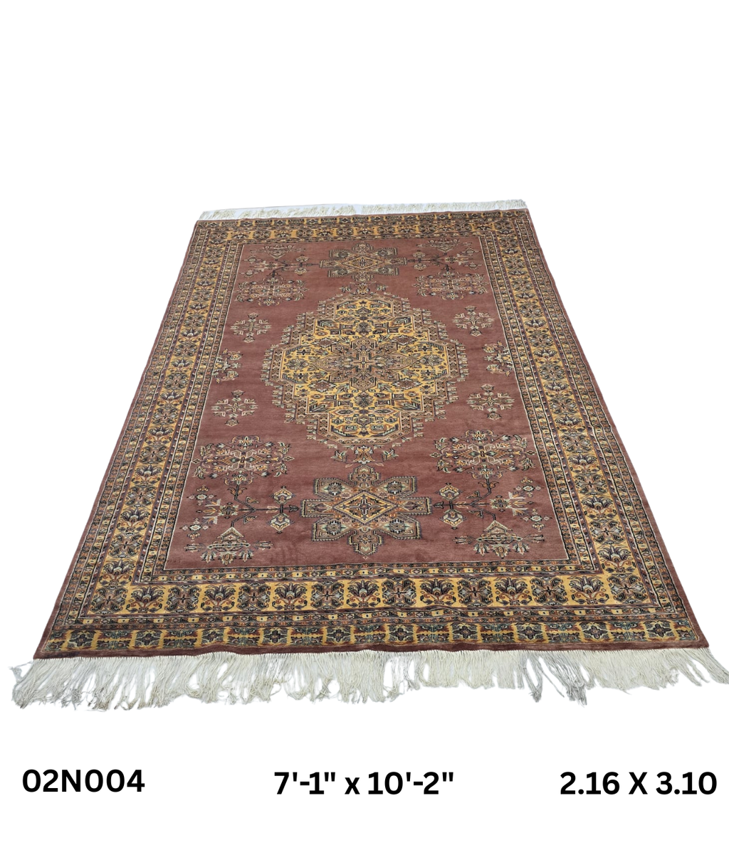 7x10 Handmade Kafkazi Rug – Copper Geometric Wool & Cotton Area Rug | Azo-Free Silk Touch Carpet