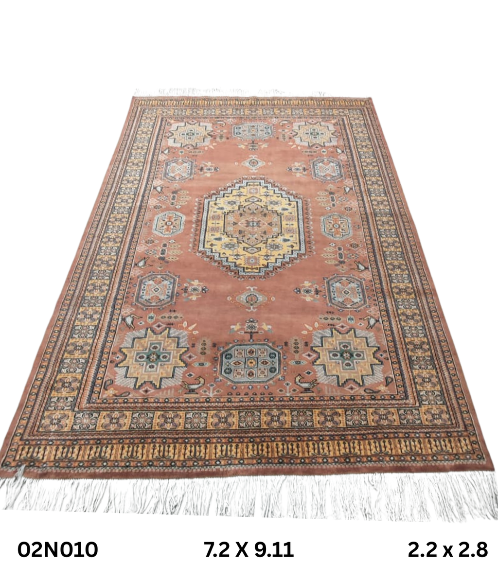 7x10 Handmade Kafkazi Rug Copper Azo Free – Geometric Wool, Cotton & Silk Touch Area Rug