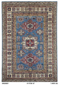 5x6 Blue Super Kazak Geometric Handmade Cotton & Wool Rug | Premium Luxury Area Rug