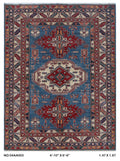 5x6.5 Blue Super Kazak geometric handmade wool and cotton area rug