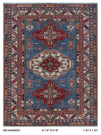 5x6.5 Blue Super Kazak geometric handmade wool and cotton area rug