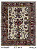 5x6.5 Beige Super Kazak geometric handmade wool and cotton area rug