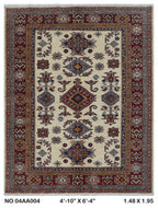 5x6.5 Beige Super Kazak geometric handmade wool and cotton area rug