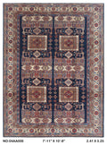 8x11 Blue Super Kazak geometric handmade wool and cotton area rug