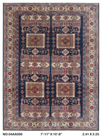 8x11 Blue Super Kazak geometric handmade wool and cotton area rug