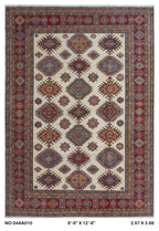 9x12.5 Beige Super Kazak geometric handmade wool and cotton area rug