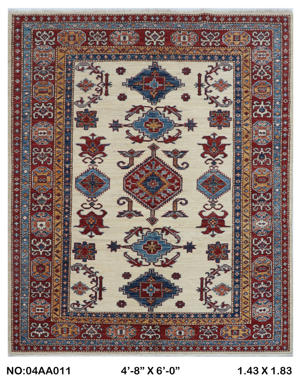 5x6 Beige Super Kazak geometric handmade wool and cotton area rug