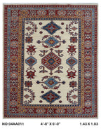5x6 Beige Super Kazak geometric handmade wool and cotton area rug