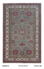 6.5x10 Gray Super Kazak Geometric Area Rug | Handmade Wool & Cotton Rug