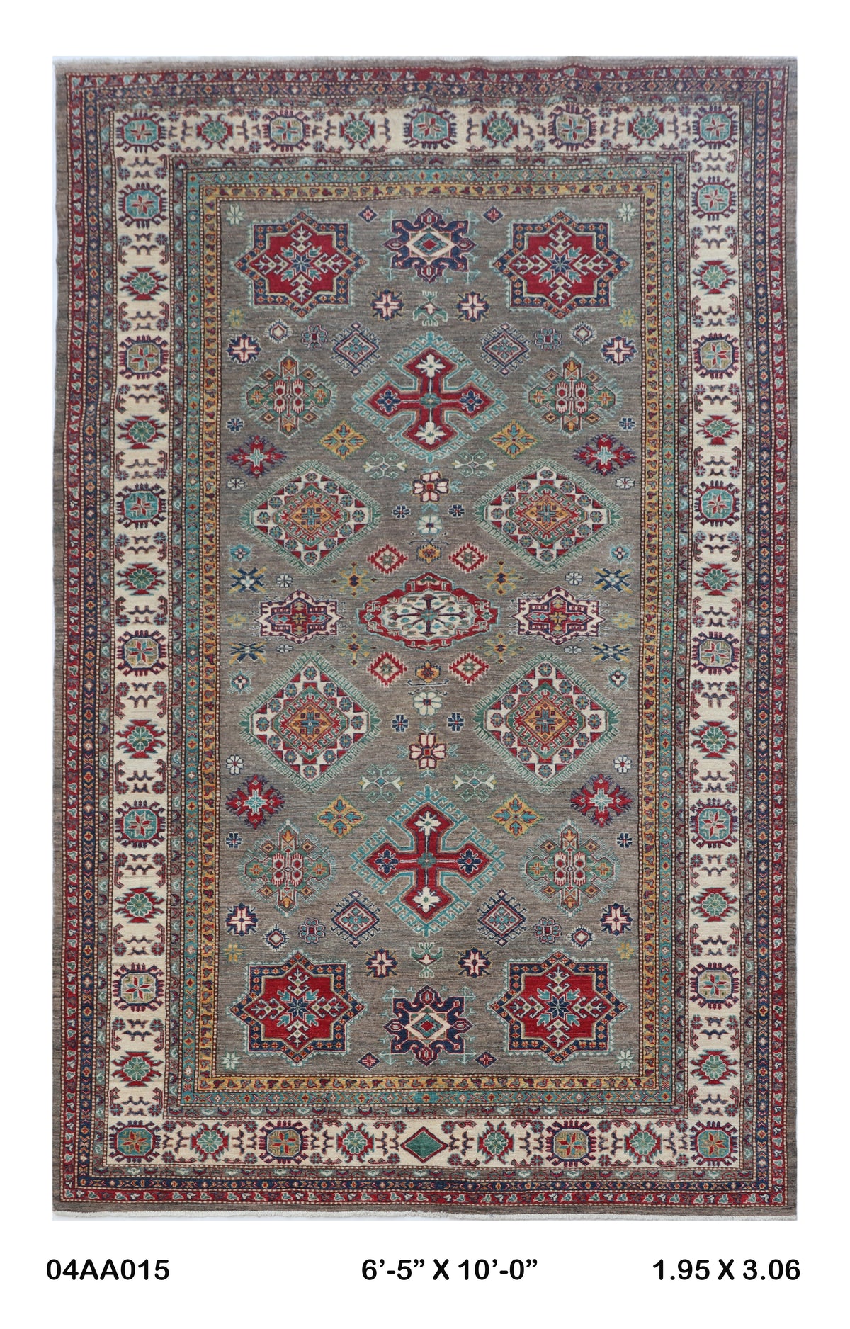6.5x10 Gray Super Kazak Geometric Area Rug | Handmade Wool & Cotton Rug