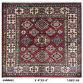 Handmade Super Kazak Red Vegetable Dyed Geometric Wool Cotton Square Area Rug 3.5x3.5