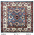 Handmade Super Kazak Blue Vegetable Dyed Geometric Wool Cotton Square Rug 3.5x3.5