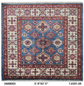 Handmade Super Kazak Blue Vegetable Dyed Geometric Wool Cotton Square Area Rug 3.5x3.5 ft
