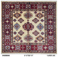 Handmade Super Kazak Beige Vegetable Dyed Geometric Wool Cotton Square Area Rug 3.5x3.5 ft