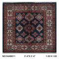 3.5x3.5 Blue Super Kazak geometric handmade wool and cotton area rug