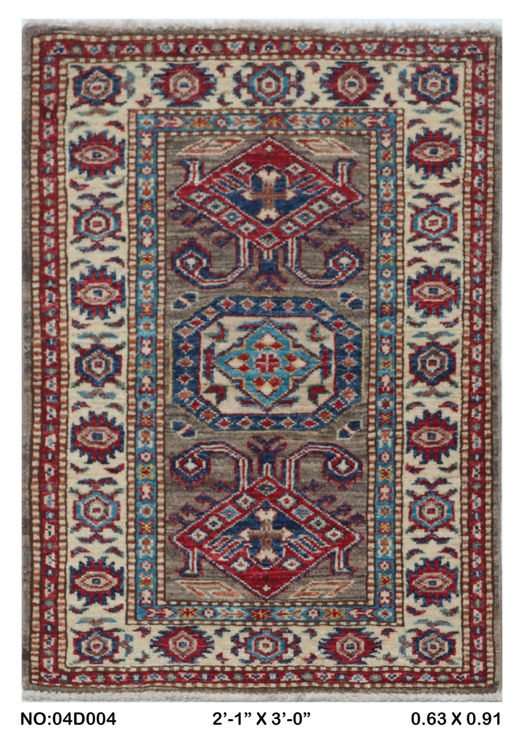 2x3 Gray Super Kazak Handmade Wool Cotton Geometric Area Rug