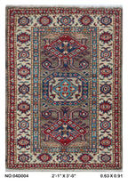 2x3 Gray Super Kazak Handmade Wool Cotton Geometric Area Rug