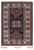 2x3 Black Super Kazak Handmade Wool Cotton Geometric Area Rug