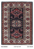 2x3 Black Super Kazak Handmade Wool Cotton Geometric Area Rug