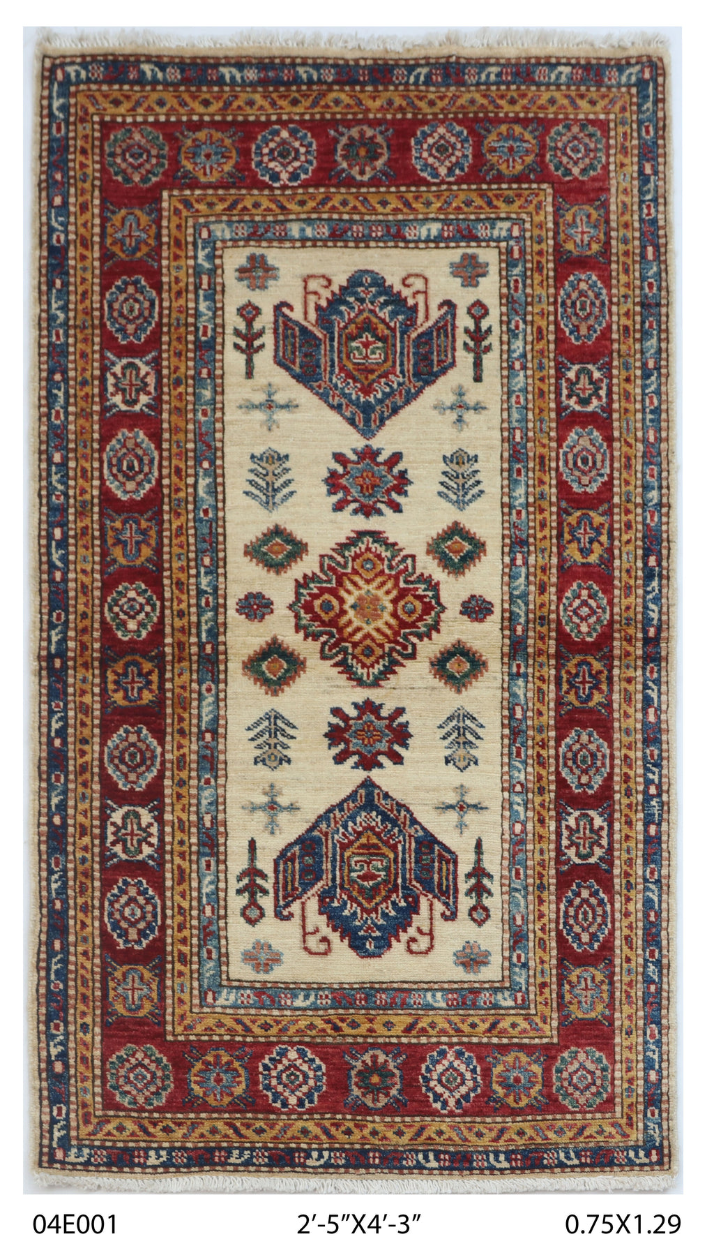 2.5x4 Beige Super Kazak geometric handmade wool and cotton area rug
