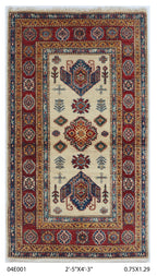 2.5x4 Beige Super Kazak geometric handmade wool and cotton area rug