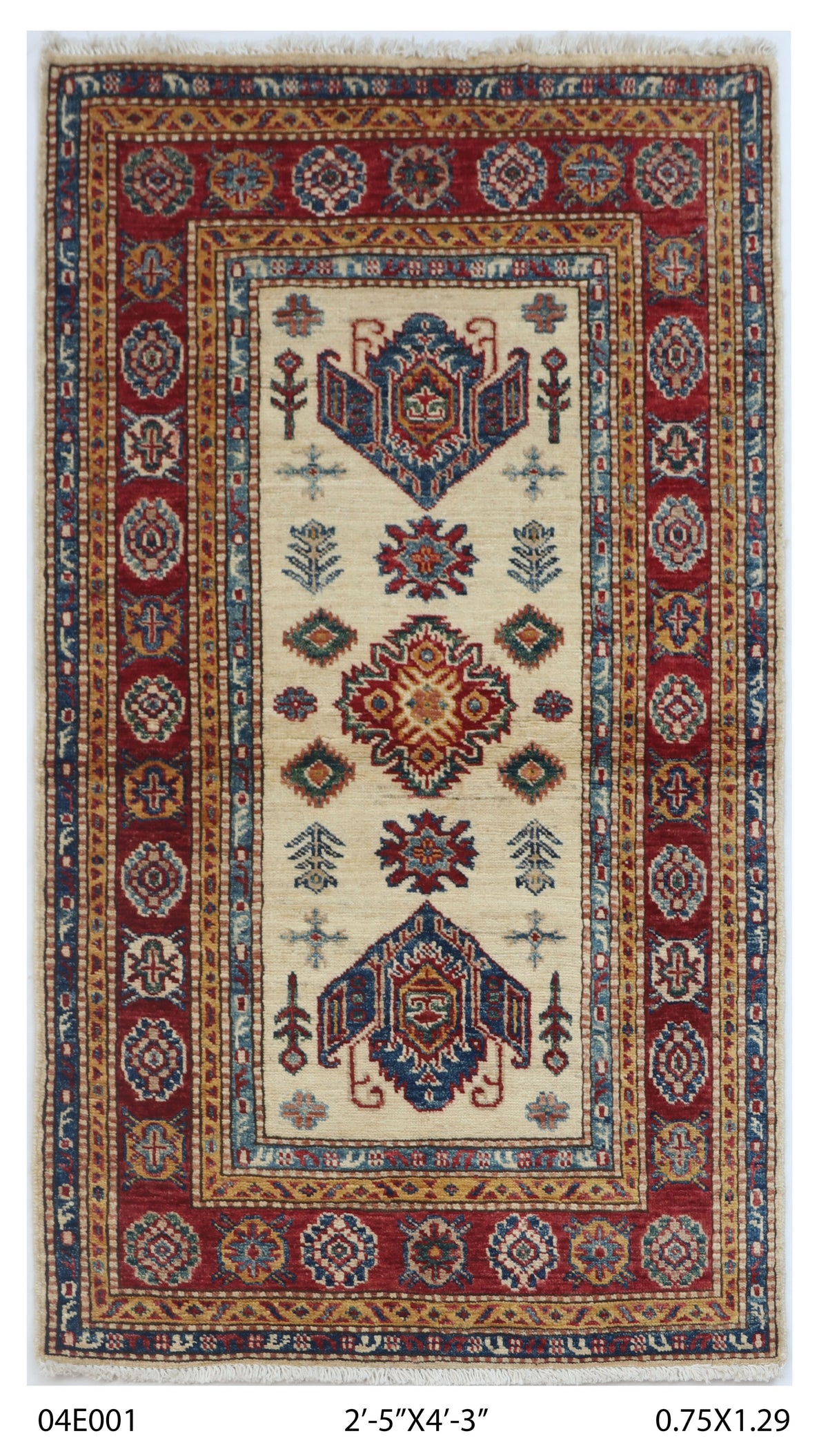2.5x4 Beige Super Kazak geometric handmade wool and cotton area rug