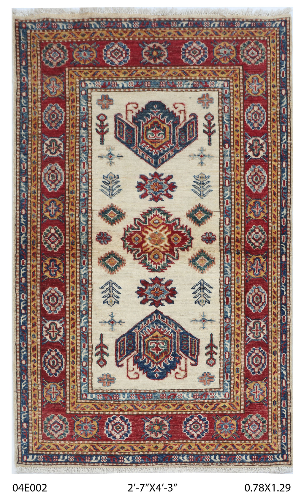 2.5x4 Beige Super Kazak geometric handmade wool and cotton area rug