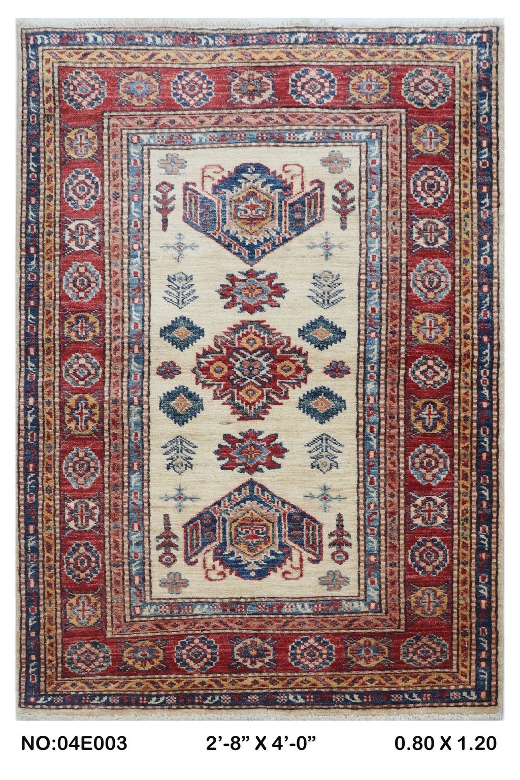 2.5x4 Beige Super Kazak geometric handmade wool and cotton area rug