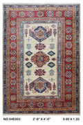 2.5x4 Beige Super Kazak geometric handmade wool and cotton area rug
