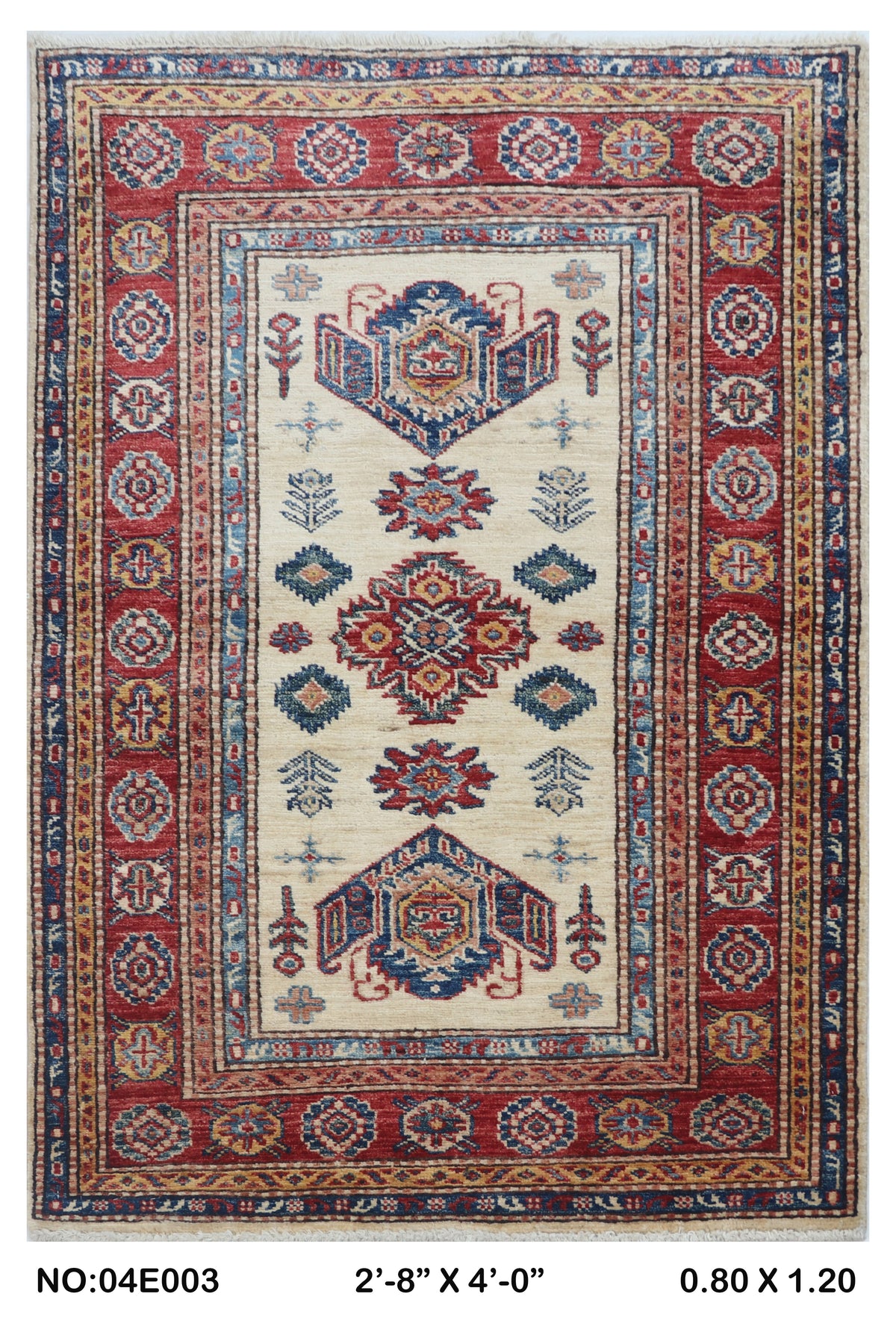 2.5x4 Beige Super Kazak geometric handmade wool and cotton area rug