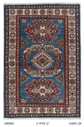 2.5x4 Blue Super Kazak geometric handmade wool and cotton area rug