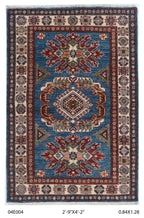 2.5x4 Blue Super Kazak geometric handmade wool and cotton area rug