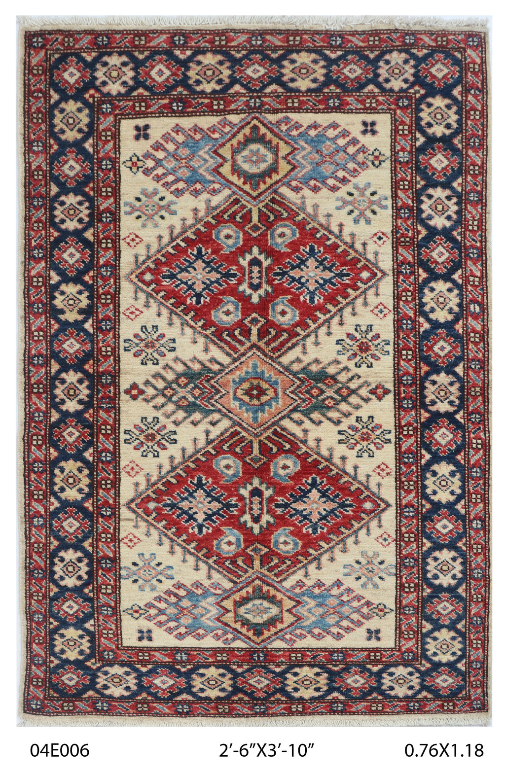 2.5x4 Beige Super Kazak geometric handmade wool and cotton area rug