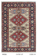 2.5x4 Beige Super Kazak geometric handmade wool and cotton area rug