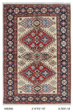 2.5x4 Beige Super Kazak geometric handmade wool and cotton area rug