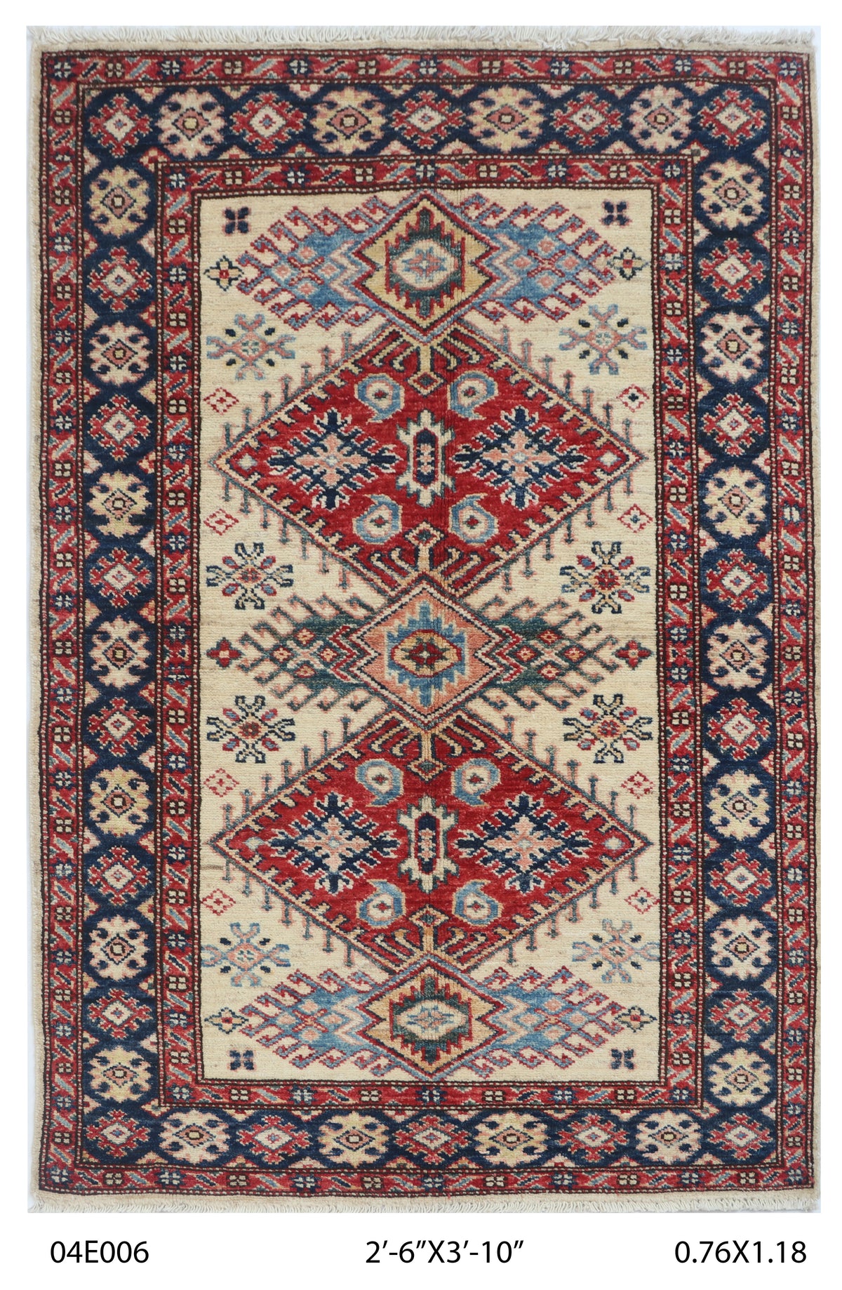2.5x4 Beige Super Kazak geometric handmade wool and cotton area rug