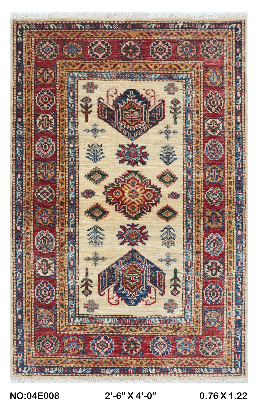 2.5x4 Beige Super Kazak geometric handmade wool and cotton area rug