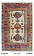 2.5x4 Beige Super Kazak geometric handmade wool and cotton area rug