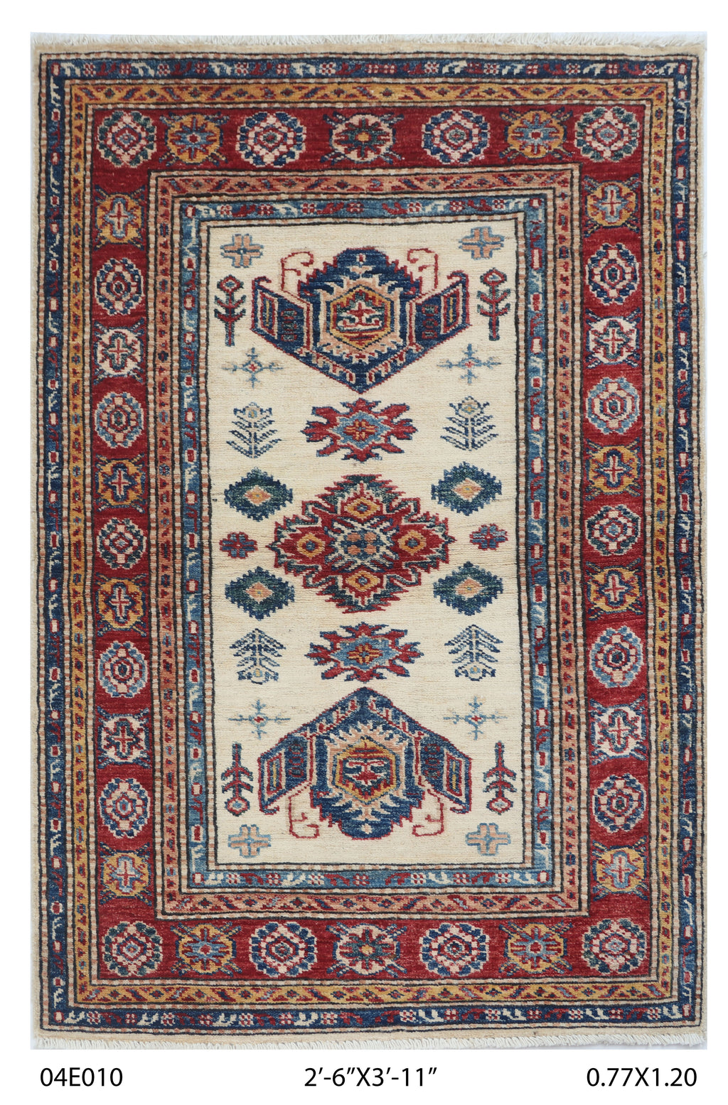 2.5x4 Beige Super Kazak geometric handmade wool and cotton area rug