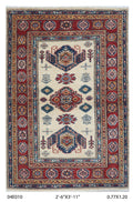 2.5x4 Beige Super Kazak geometric handmade wool and cotton area rug