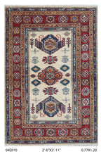 2.5x4 Beige Super Kazak geometric handmade wool and cotton area rug