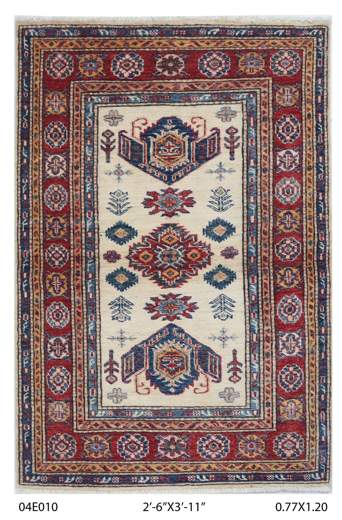 2.5x4 Beige Super Kazak geometric handmade wool and cotton area rug