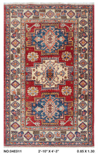 2.5x4 Red Super Kazak Geometric Area Rug | Handmade Wool & Cotton Rug