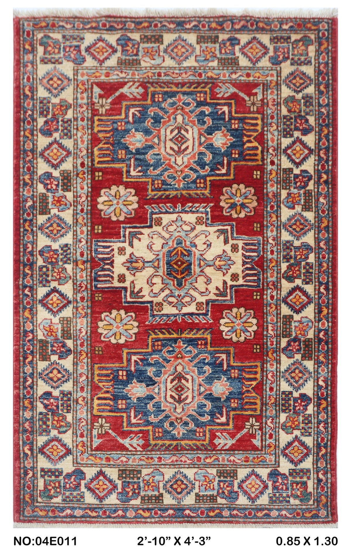 2.5x4 Red Super Kazak Geometric Area Rug | Handmade Wool & Cotton Rug