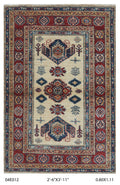 2.5x4 Beige Super Kazak geometric handmade wool and cotton area rug